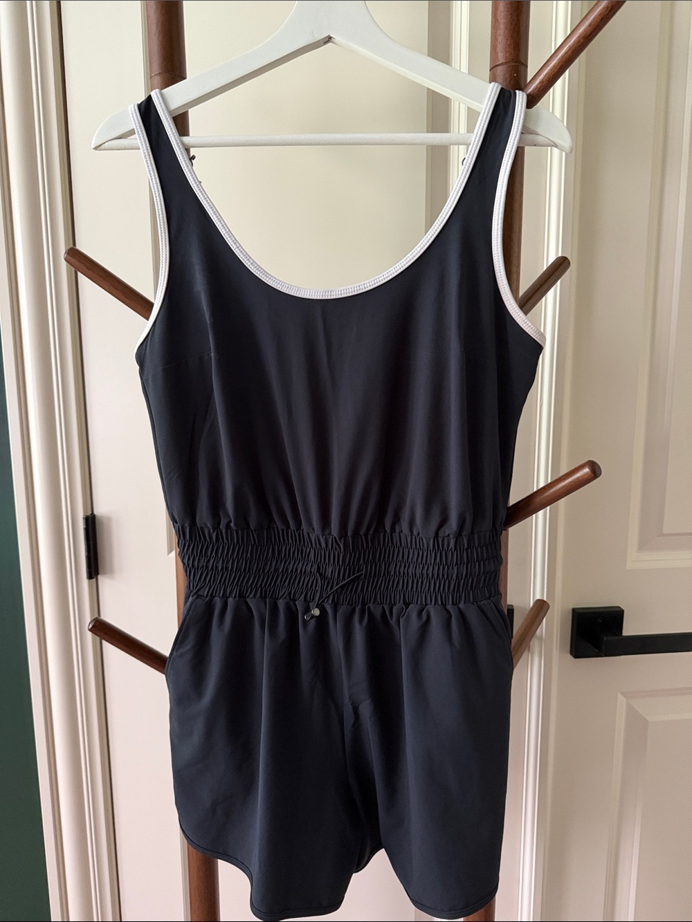 A&F Sleeveless Black Romper with White Trim